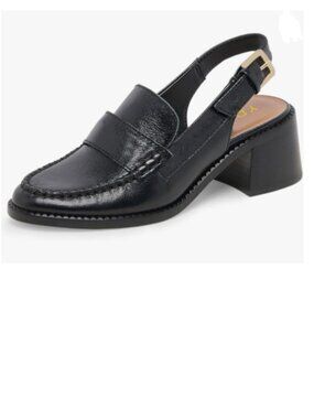 YDN Black Slingback Loafers Block Low Heels with Buckled Strap Dressy Shoes